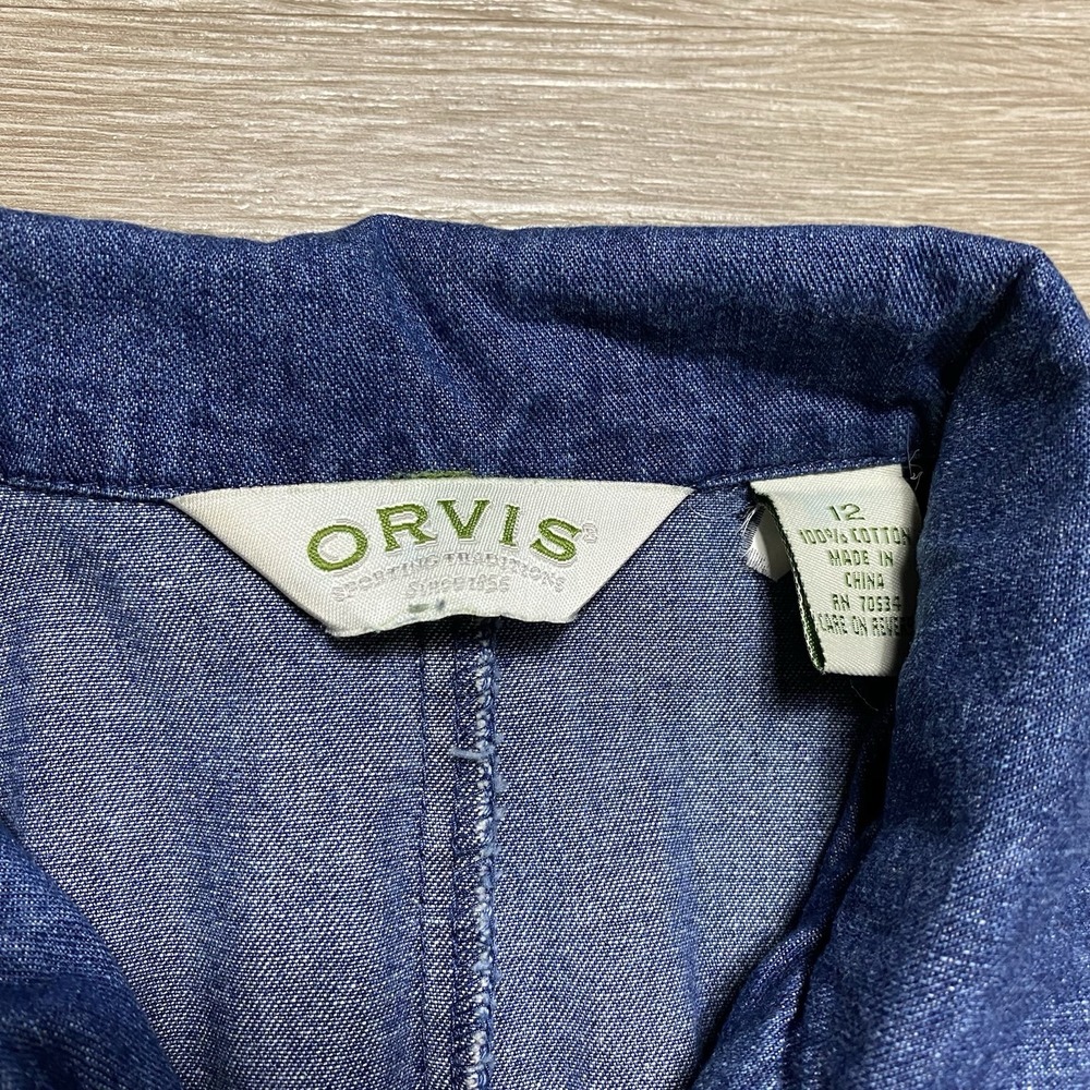 Vintage Orvis Western Denim Dress Women's 12 Blue Long Modest Prairie Pintuck - Picture 3 of 7